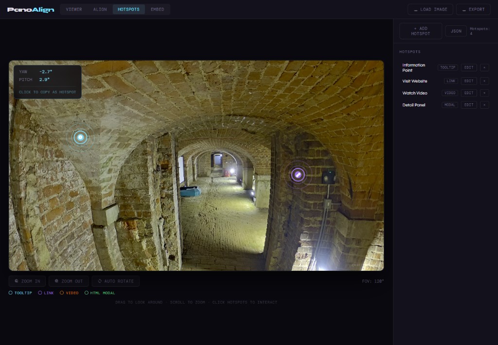 PanoAlign 360° panorama viewer with hotspot editor